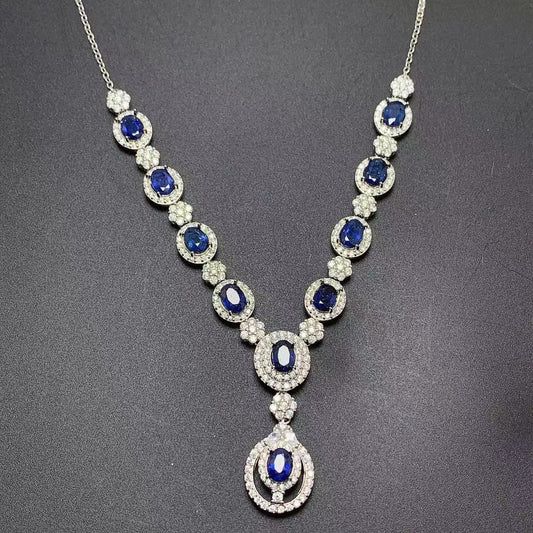 Inlaid Natural Sri Lankan Sapphire Necklace 925 Silver