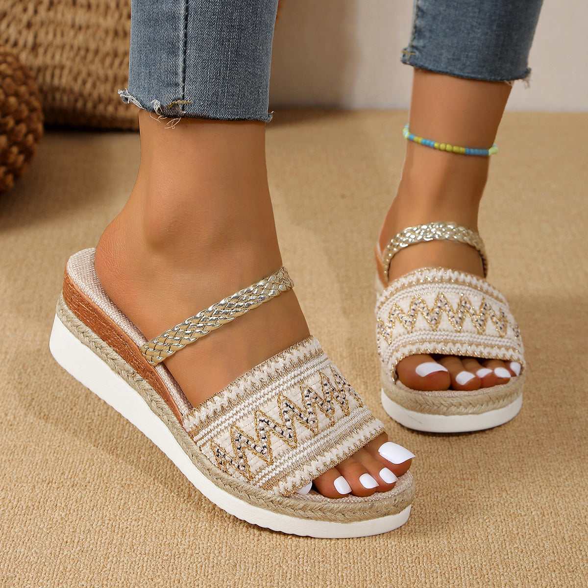 Ethnic Style One-line Thick-soled Sandals