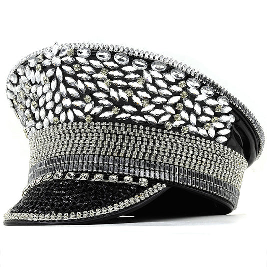 Women's Diamond Hat Silver Sequined Diamonds Photography Hat Peaked Cap Flat-top Hat Performance Cap