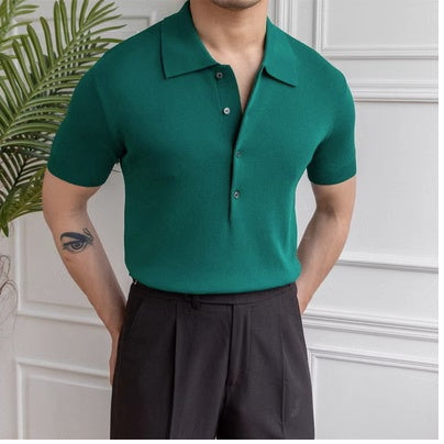 Solid Color Slim Fitting Short Sleeved POLO Shirt