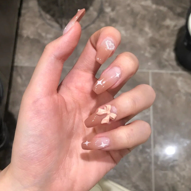 Milk Tea Gradient Bow Spice Girl Wearing Nail Plastic Sheet