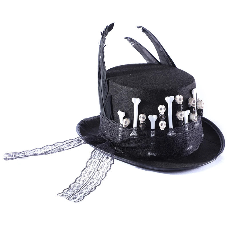 Skull Feather Lace Retro Jazz Flat Top Men's And Women's Top Hat Brother