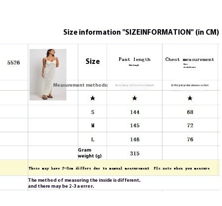 Women´s Style Knitted Long Backless Hollow Pattern Knitted Beach Dress