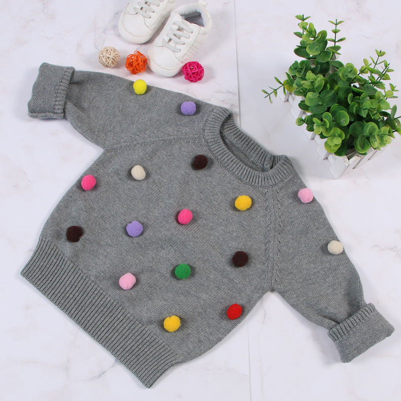 Cardigan Girls Winter Kids Sweater Balls Design Baby Knitted Cardigans Casual Toddler Boys Sweater Woolen Fleece Girls Sweater