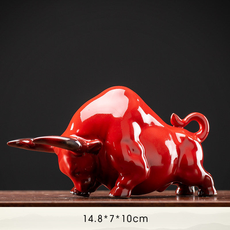 BullCreative Ceramic Red Ox Year Mascot Tea Pet Ornament