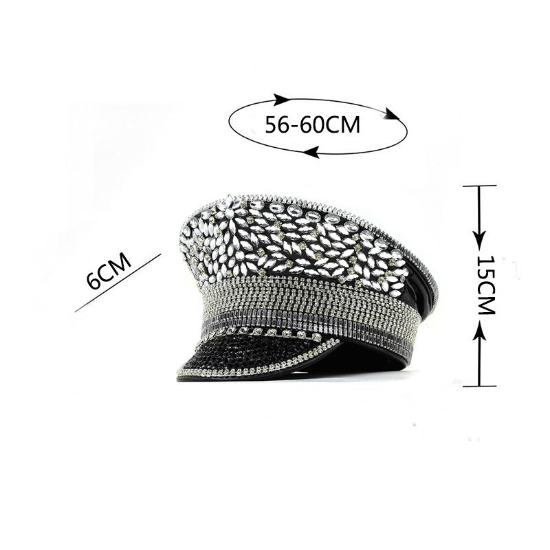 Women's Diamond Hat Silver Sequined Diamonds Photography Hat Peaked Cap Flat-top Hat Performance Cap