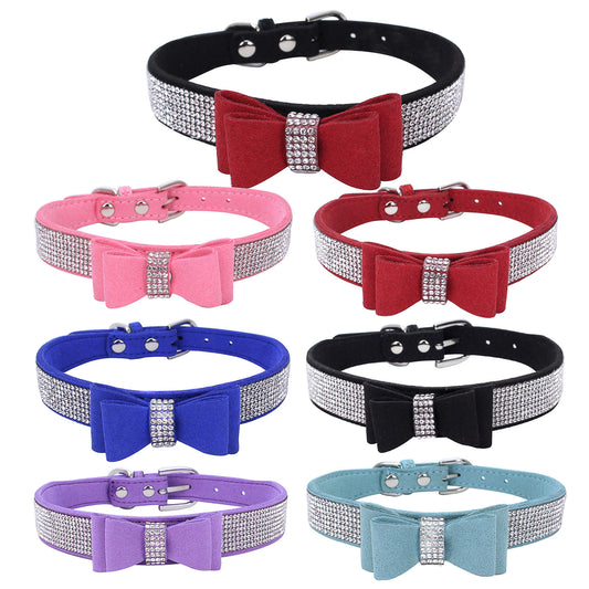 Rhinestone Bling Leather Dog Cat Collar & Leash