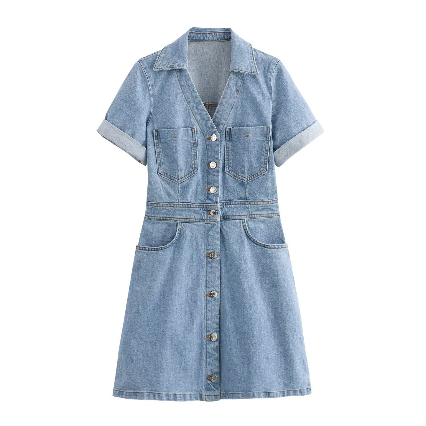New Fashion Casual Breasted Mini Waist Denim Dress