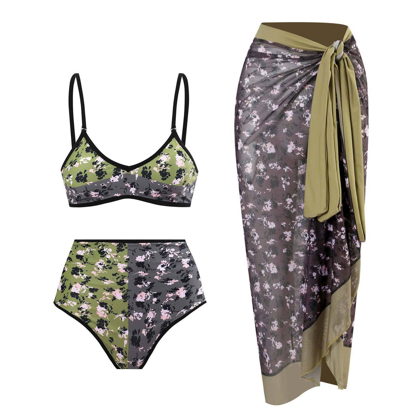 Retro Split Swimsuit 3-piece Set