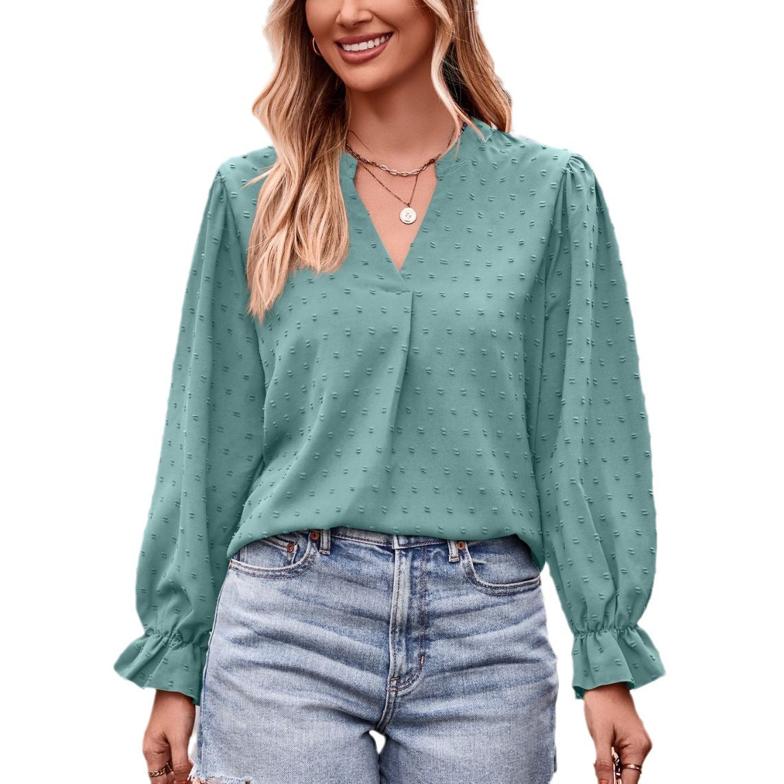 V-neck Loose Long Sleeve Umbrella Sleeve Top