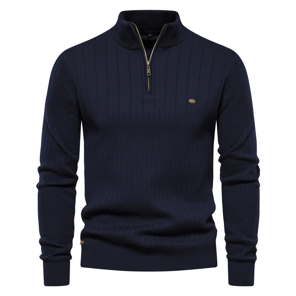 Pullover Sweater Men's Fashion Casual Stand Collar Long-sleeved Knitted Tops