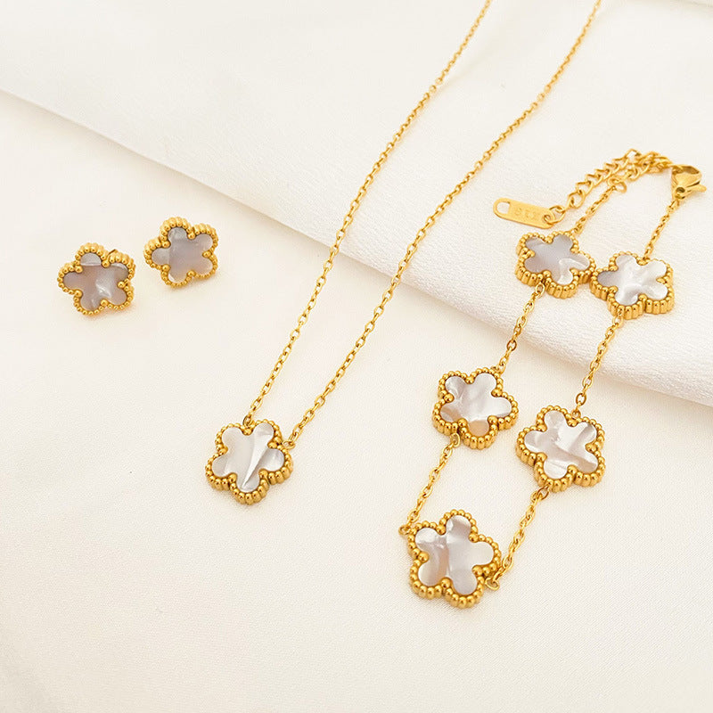 Five-leaf Flower Pendant Necklace Earring Bracelet Suit