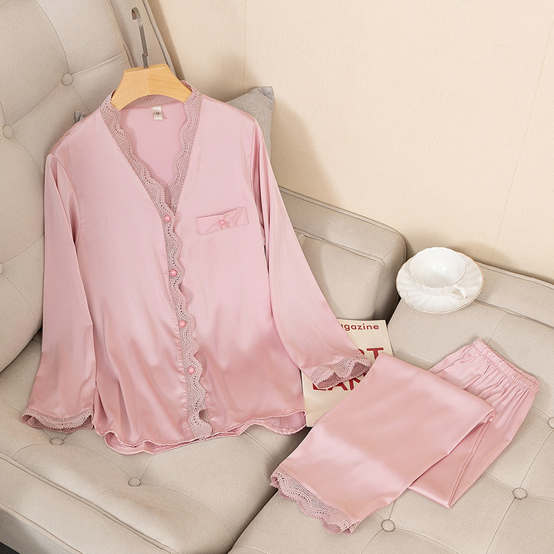 Thin Ice Silk Long Sleeve Trousers Two-piece Home Wear Suit