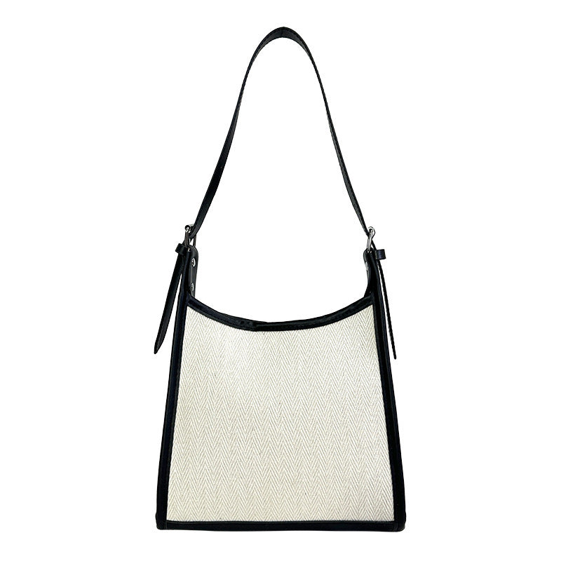 Sac à main en toile à coutures assorties, grande capacité