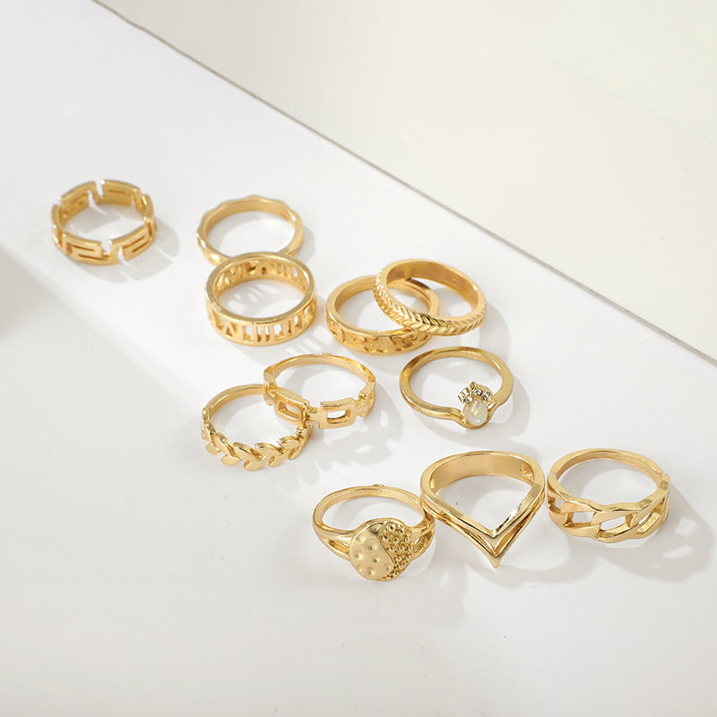 V-Shaped Geometric Diamond Alloy Ring Set