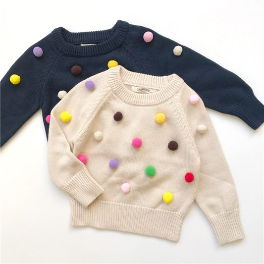 Cardigan Girls Winter Kids Sweater Balls Design Baby Knitted Cardigans Casual Toddler Boys Sweater Woolen Fleece Girls Sweater