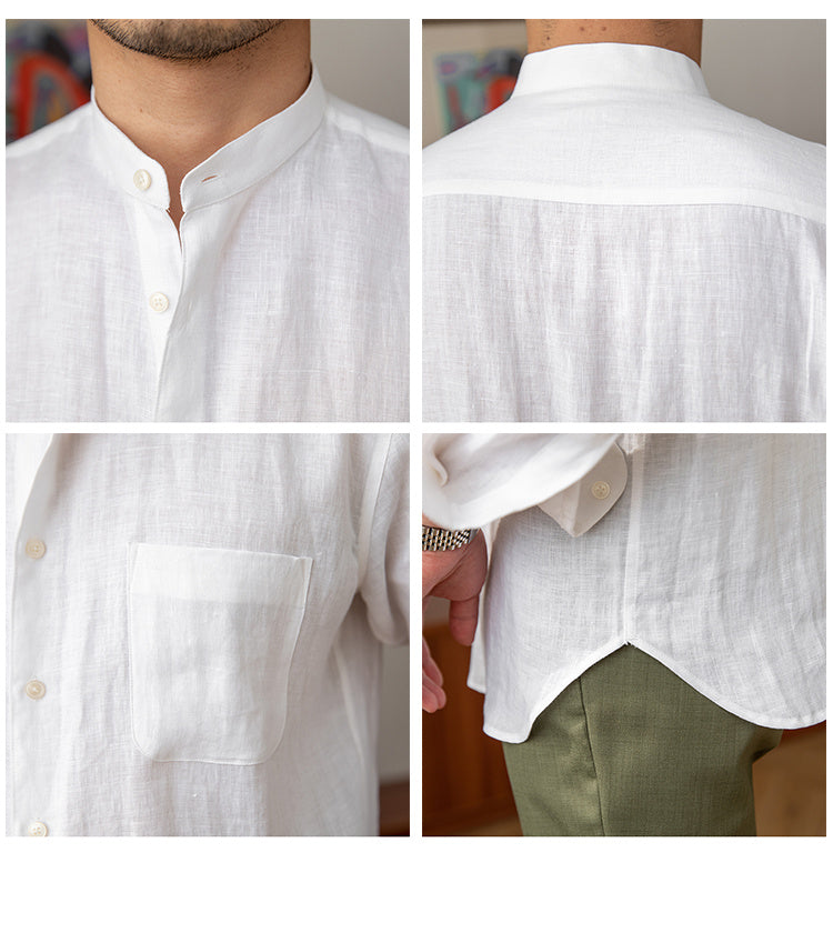 Men's Commuter Light Cooked Casual Breathable Pure Linen Long Sleeve Shirt