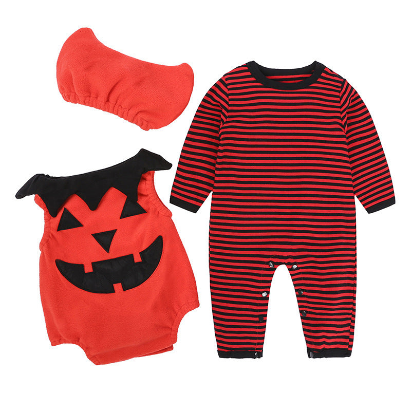 Children's Halloween Performance Wear Baby Romper Pumpkin Jumpsuit Hat