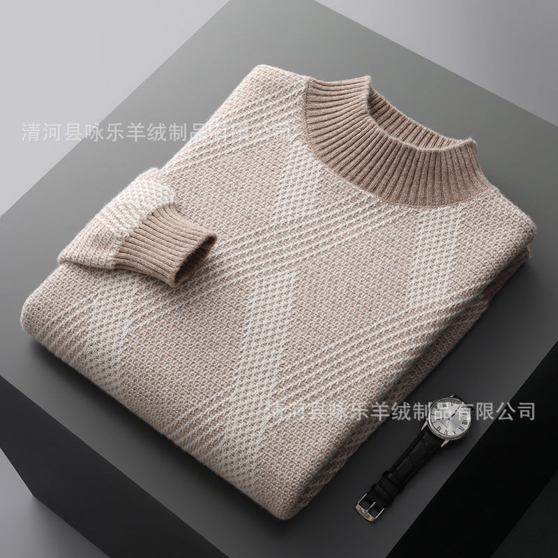 Half Turtleneck Thickened Matting Woven Sweater Loose Contrast Color Knitted Cashmere Bottoming Shirt