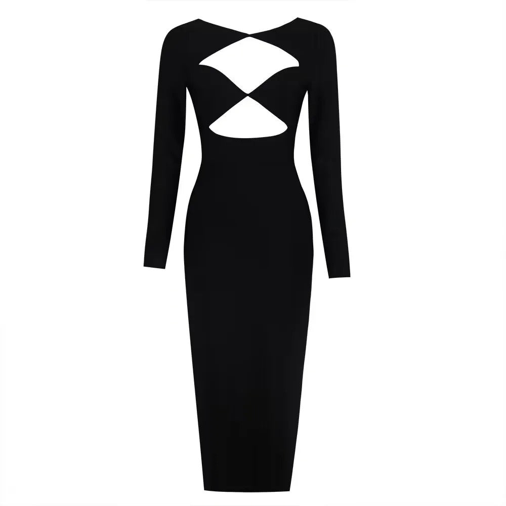 Women's Long Sleeve Black Cut-out Dress