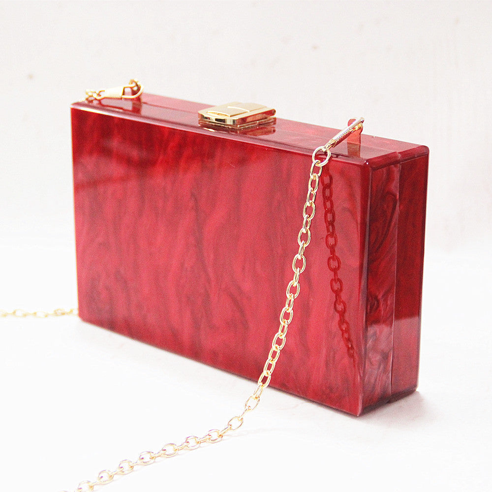 New Style Wallet One Shoulder Messenger Bag Fashion Lady Red Pearlescent Acrylic Bag Banquet Clutch