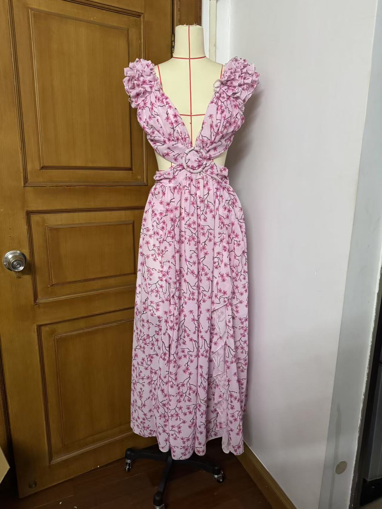 Casual Home Floral Backless Dress Women