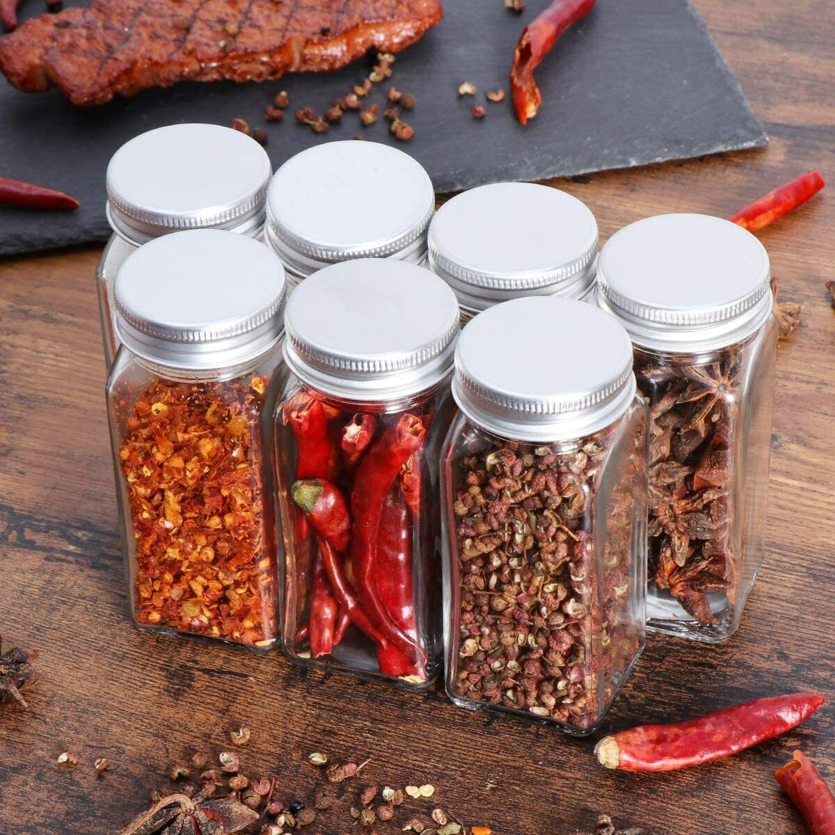 24 Set Storage Jars With Stainless Steel Lid Spice Jars Storage Glass Cans