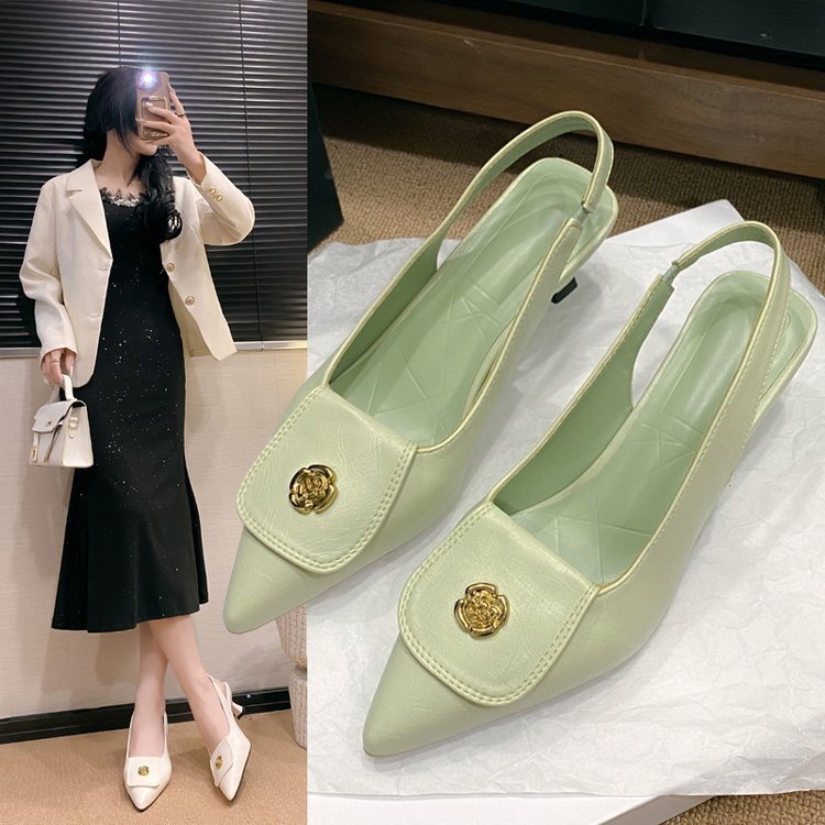 Classic Style Camellia Pointed Toe Toe Cap Plus Size High Heel Sandals