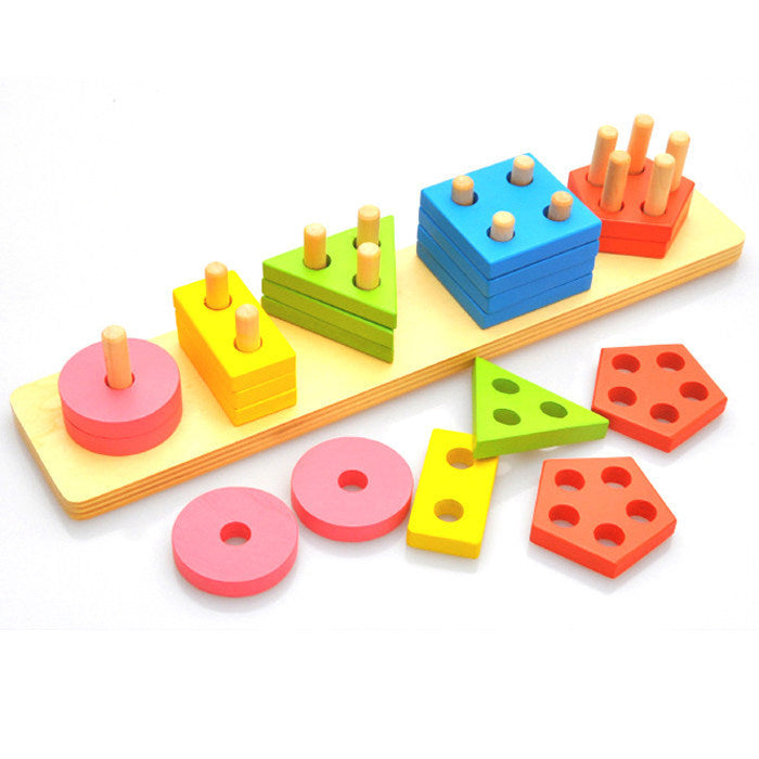 Montessori Geometric Shape Set Column Building Block Baby Intellectual Toy