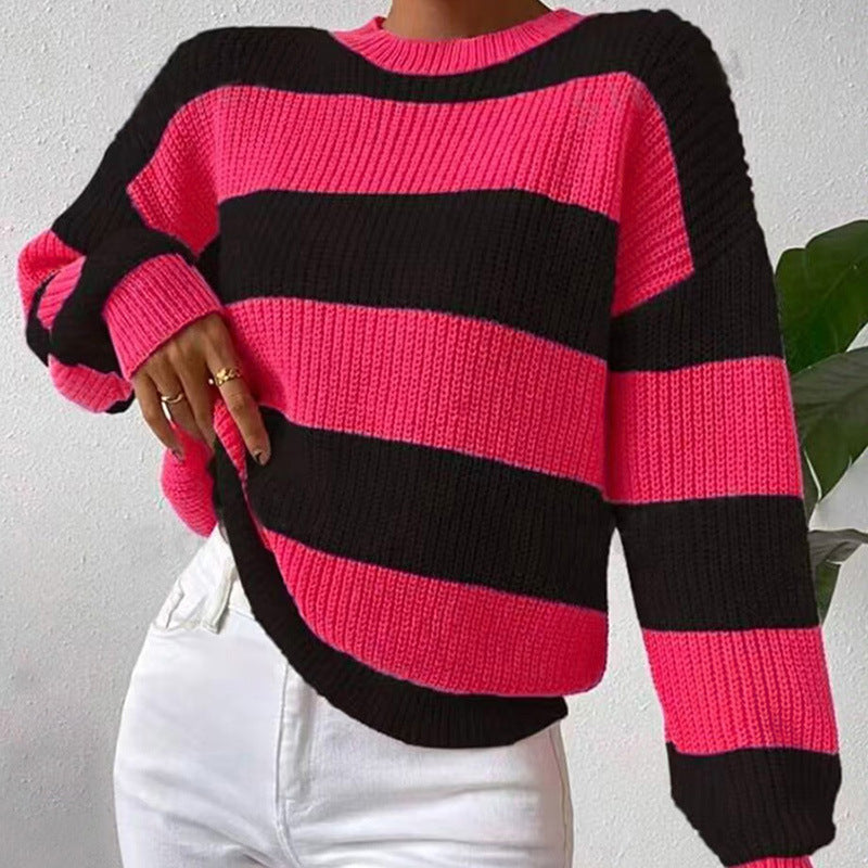 Women's Striped Sweater Loose Long Sleeve Pullover