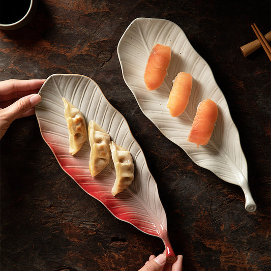 Japanese Style Retro Kiln Transformed Leaf Ceramic Sushi Plate