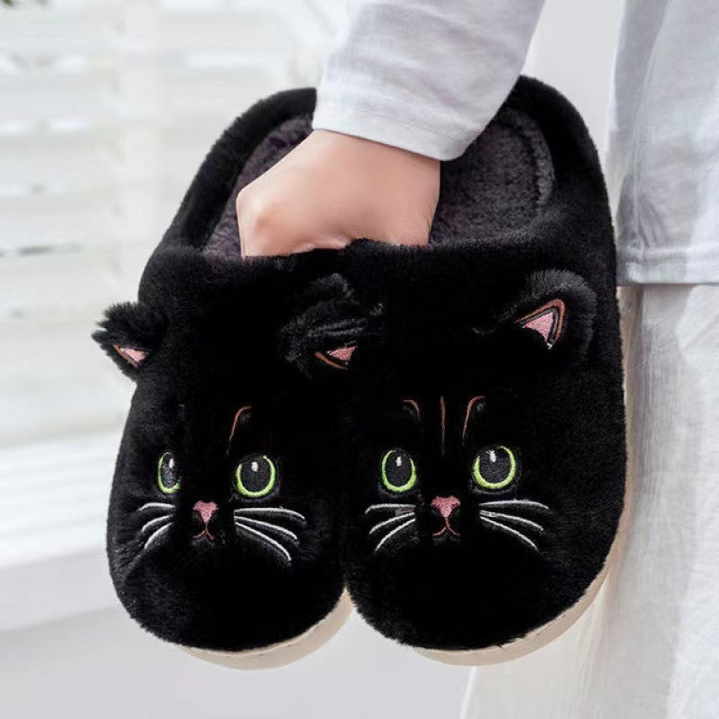 Bonitas pantuflas de felpa de gato para el invierno, cálidas, para el dormitorio, para el hogar, para parejas, zapatos de casa antideslizantes para mujeres y hombres