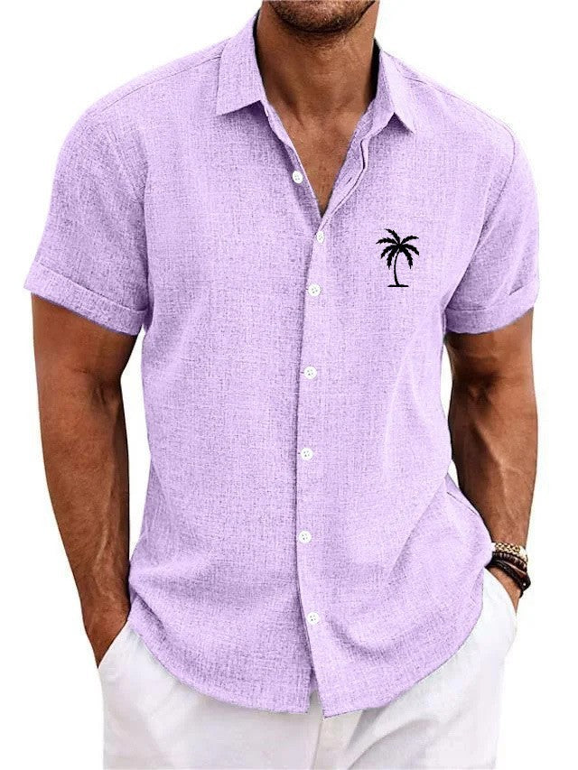 Bamboo Linen Men's Clothing Shirt 3D Printed Casual Short Sleeve