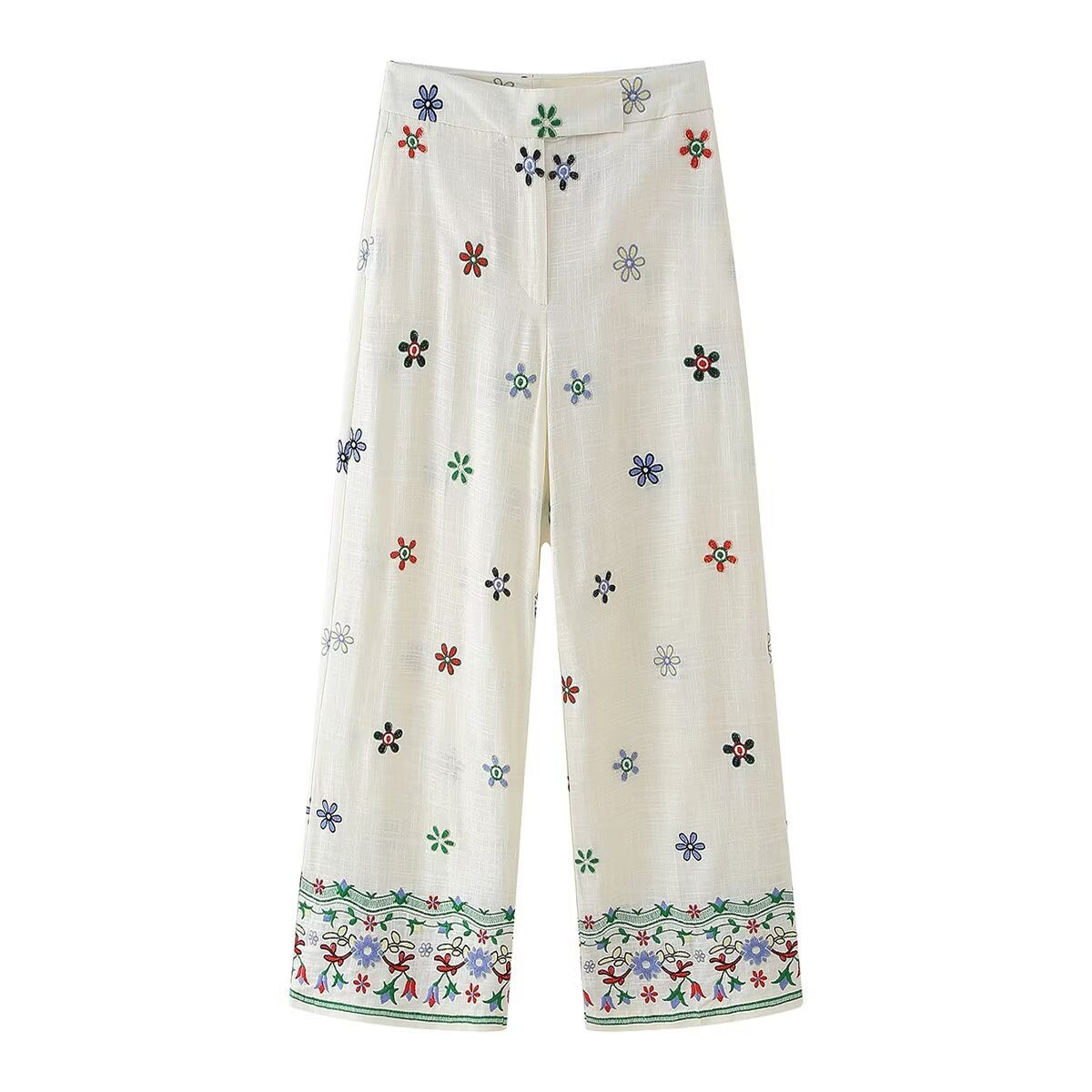 Flower Embroidered Shirt Straight-leg Pants Suit