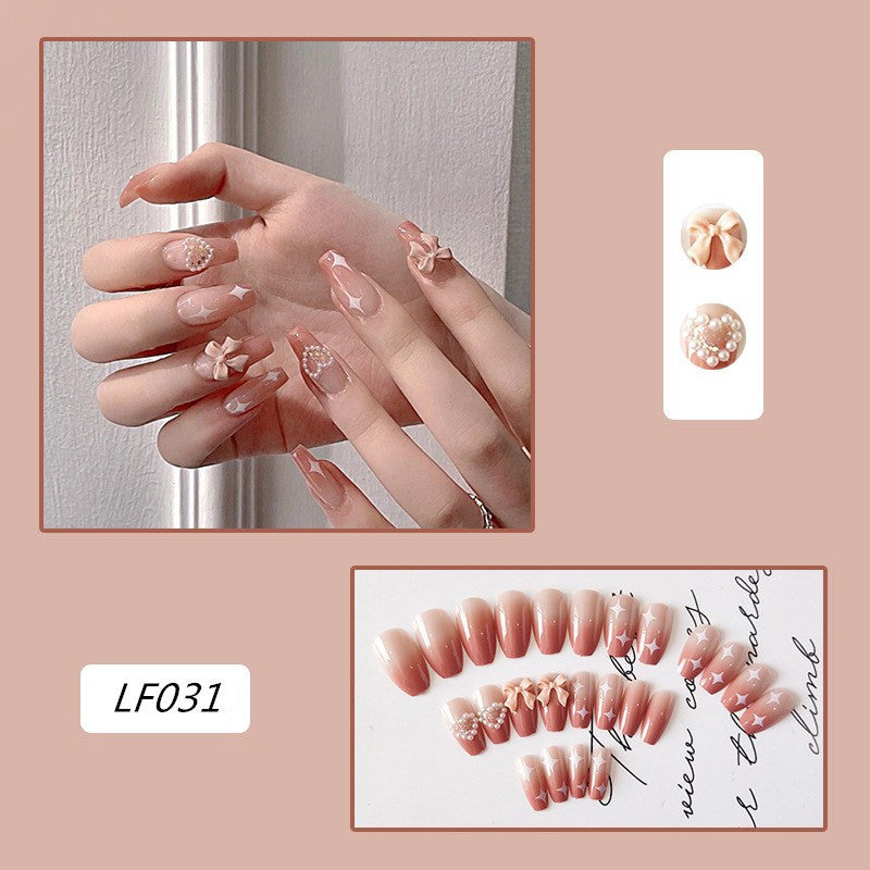 Milk Tea Gradient Bow Spice Girl Wearing Nail Plastic Sheet