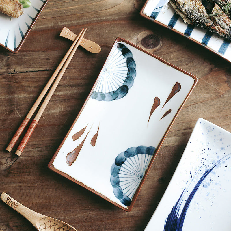 Hand-painted Japanese Style Retro Hand-painted Ceramic Sushi Plate Rectangular Plate