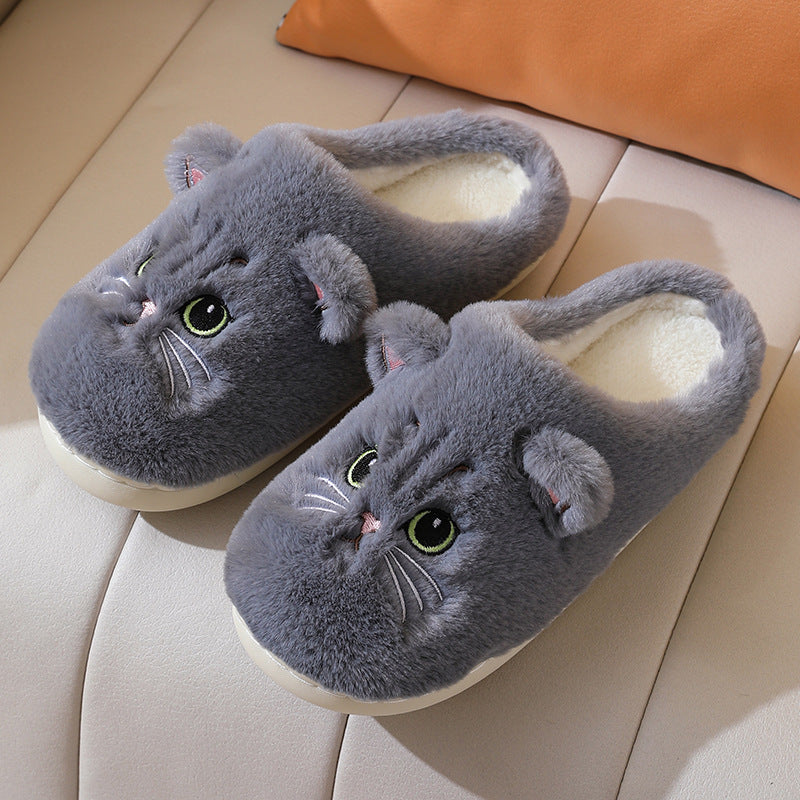 Bonitas pantuflas de felpa de gato para el invierno, cálidas, para el dormitorio, para el hogar, para parejas, zapatos de casa antideslizantes para mujeres y hombres