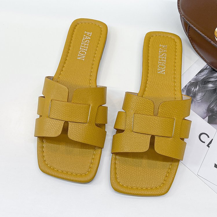 Leather Outer Wear Square Head Sandals