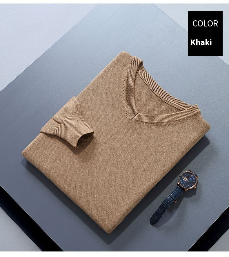 Suéter para hombre, cuello en V, suelto, color sólido, tejido de punto, camisa inferior