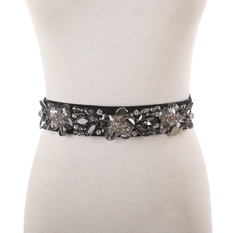 Crystal Rhinestone Inlaid Ladies Elastic Waistband