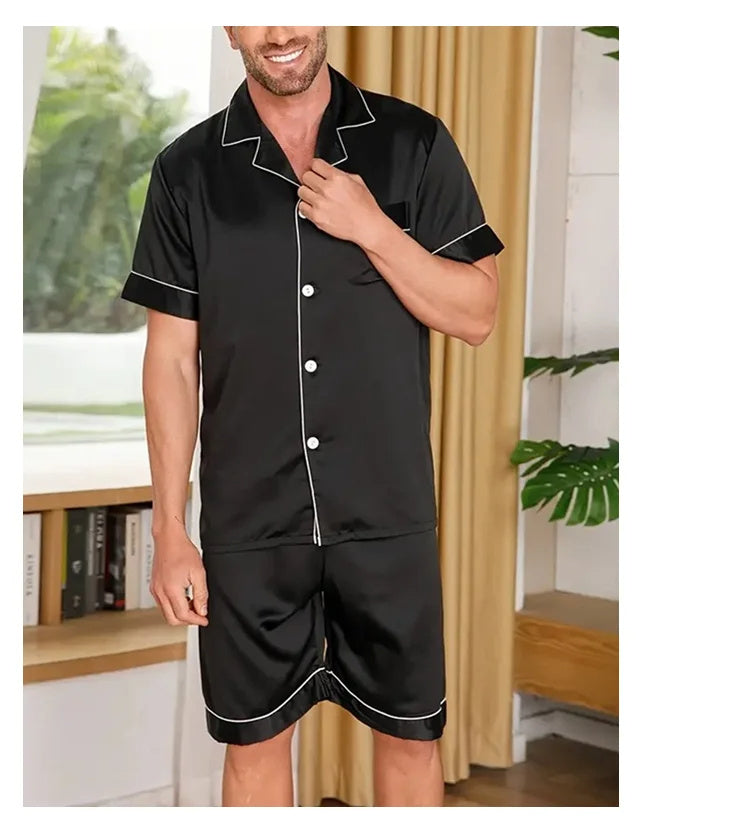 Matte Satin Lapel Casual Homewear Suit Breathable Thin Short-sleeved Shorts