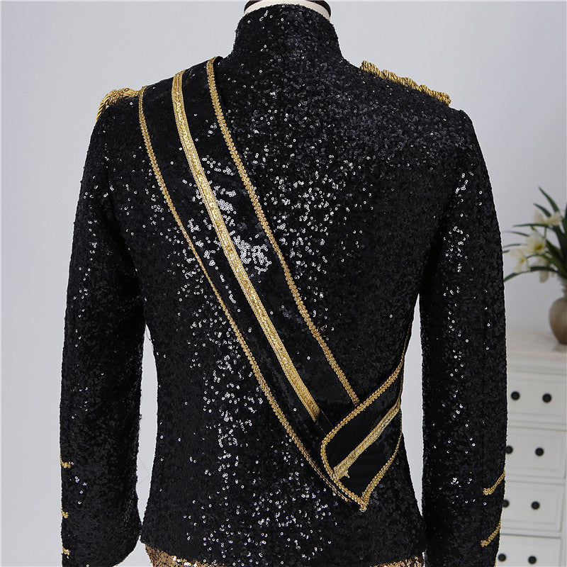 New Men's Banquet Guest Band Rock Singer Costume Stand Collar Sequined Costume