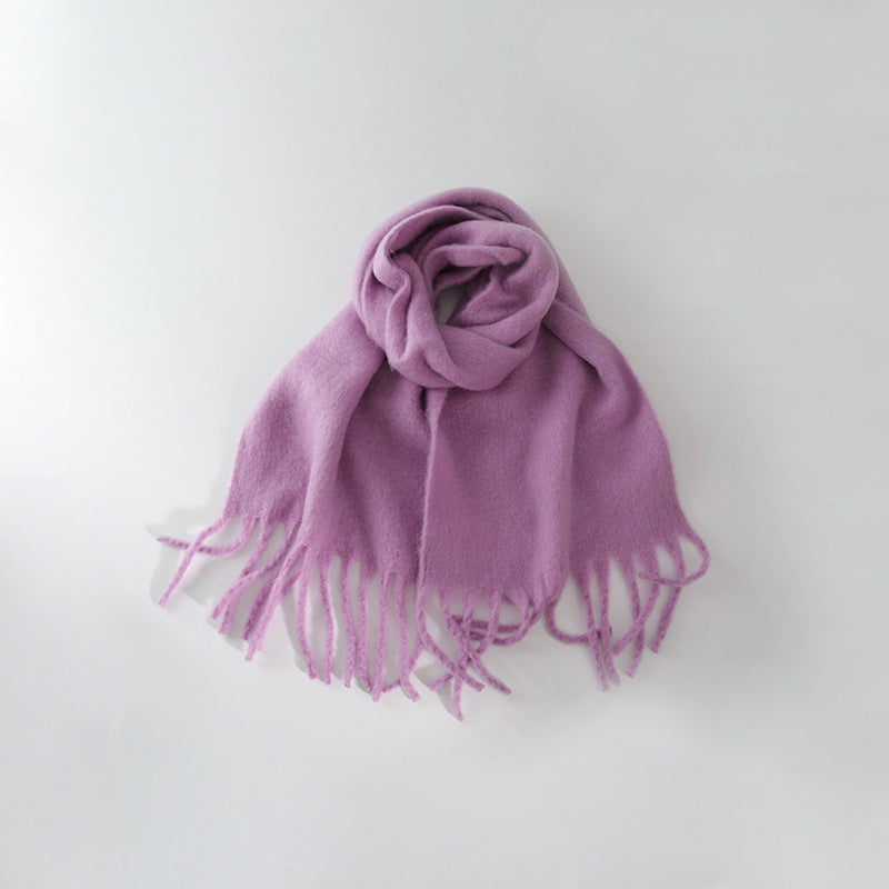 All-match Soft Glutinous Solid Color Cashmere-like Tassel Scarf For Women