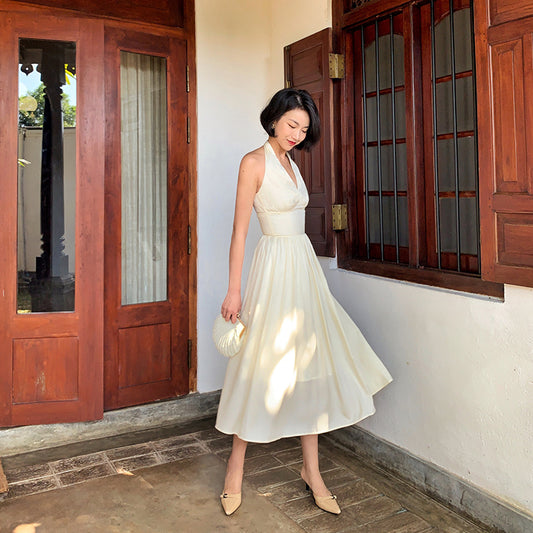 Vestido Vintage Mujer Con Cuello En V Colgante