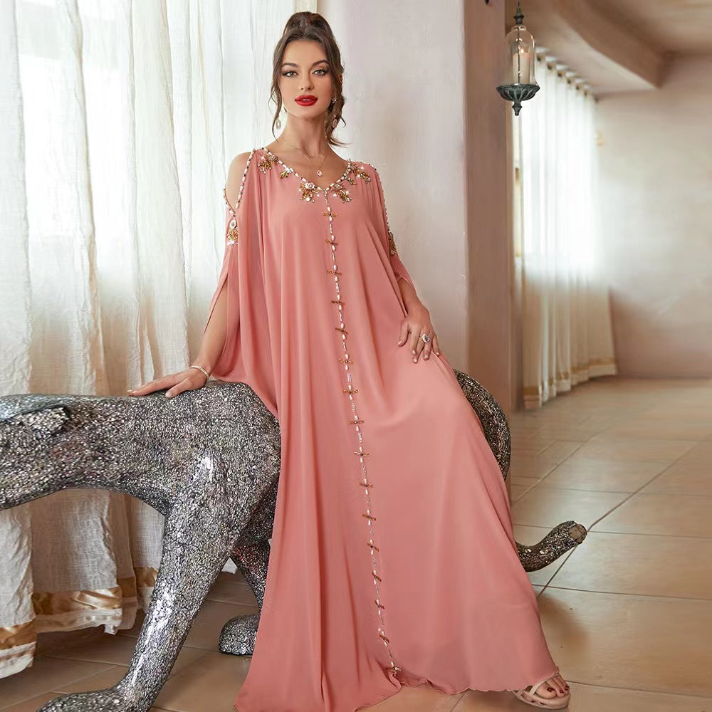 Women's Ethnic Wind Strapless Hand-stitched Diamond Dress
