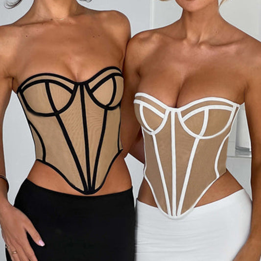 Haut bustier dos nu à lignes contrastées pour femme