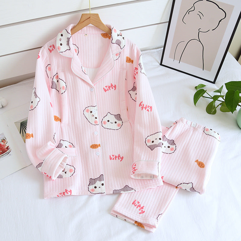 Kitten Air Layer Nursing Pajamas Thickened Set