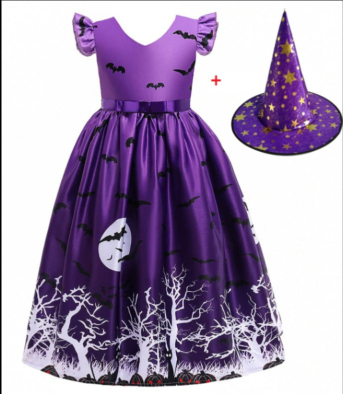 Vestido de princesa de Halloween con malla estampada para Halloween