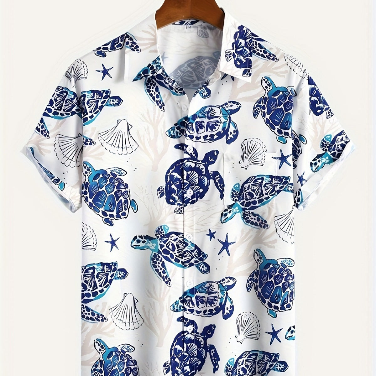 Men's Plus Size Sea Turtle Marine Life Printed Shirt