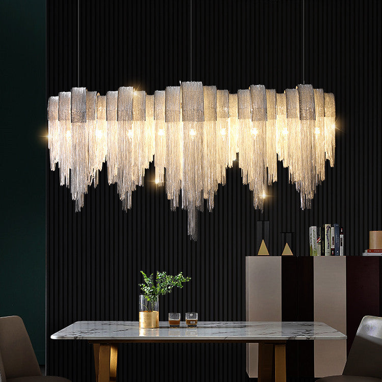 Nordic Luxury Villa Design Tassel Aluminum Chain Living Room Chandelier